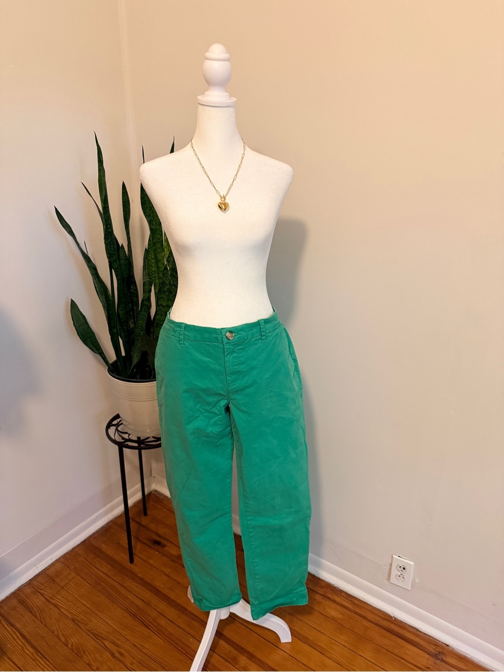 Tommy Hilfiger Green Straight Leg Pants Womens Chino‎ Trousers Clover Green